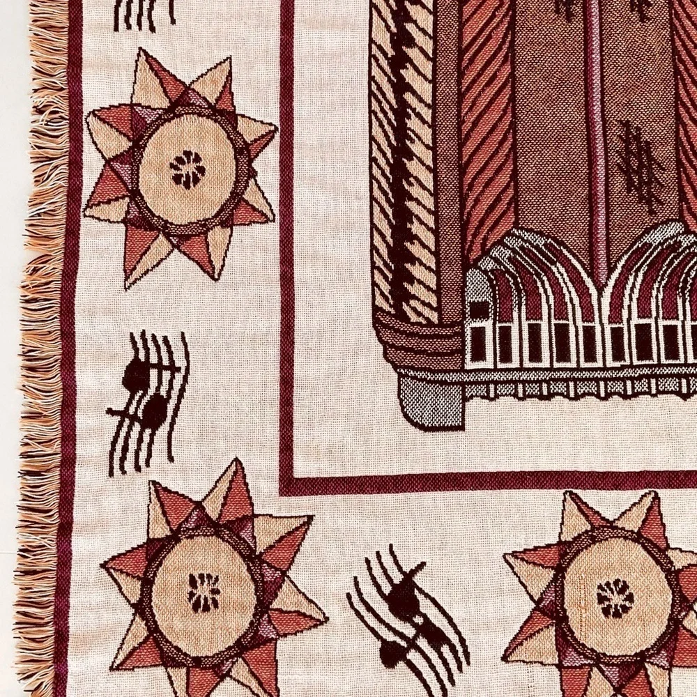 Vintage Beacon Cotton Woven Jukebox Throw Blanket Reversible Music Theme 50x60